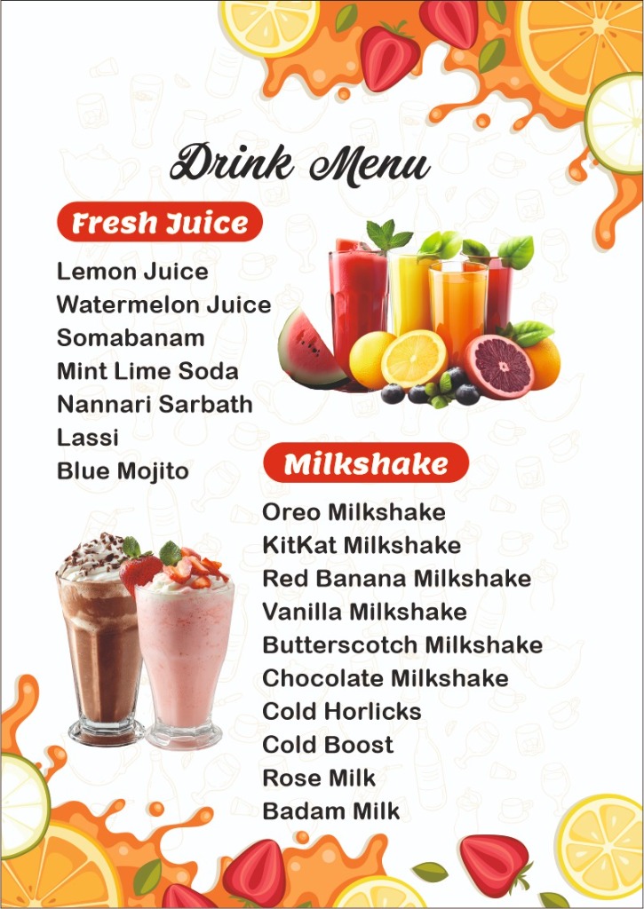 Fresh Juice & Milkshake Drink Menu Banner